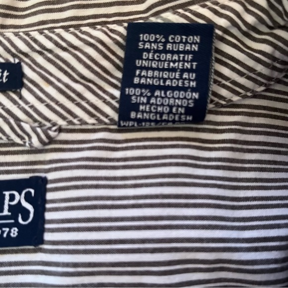 Chaps Custom Fit Long Sleeve Button Up Dress Shirt Gray White Striped Sz XXL - Picture 8 of 9